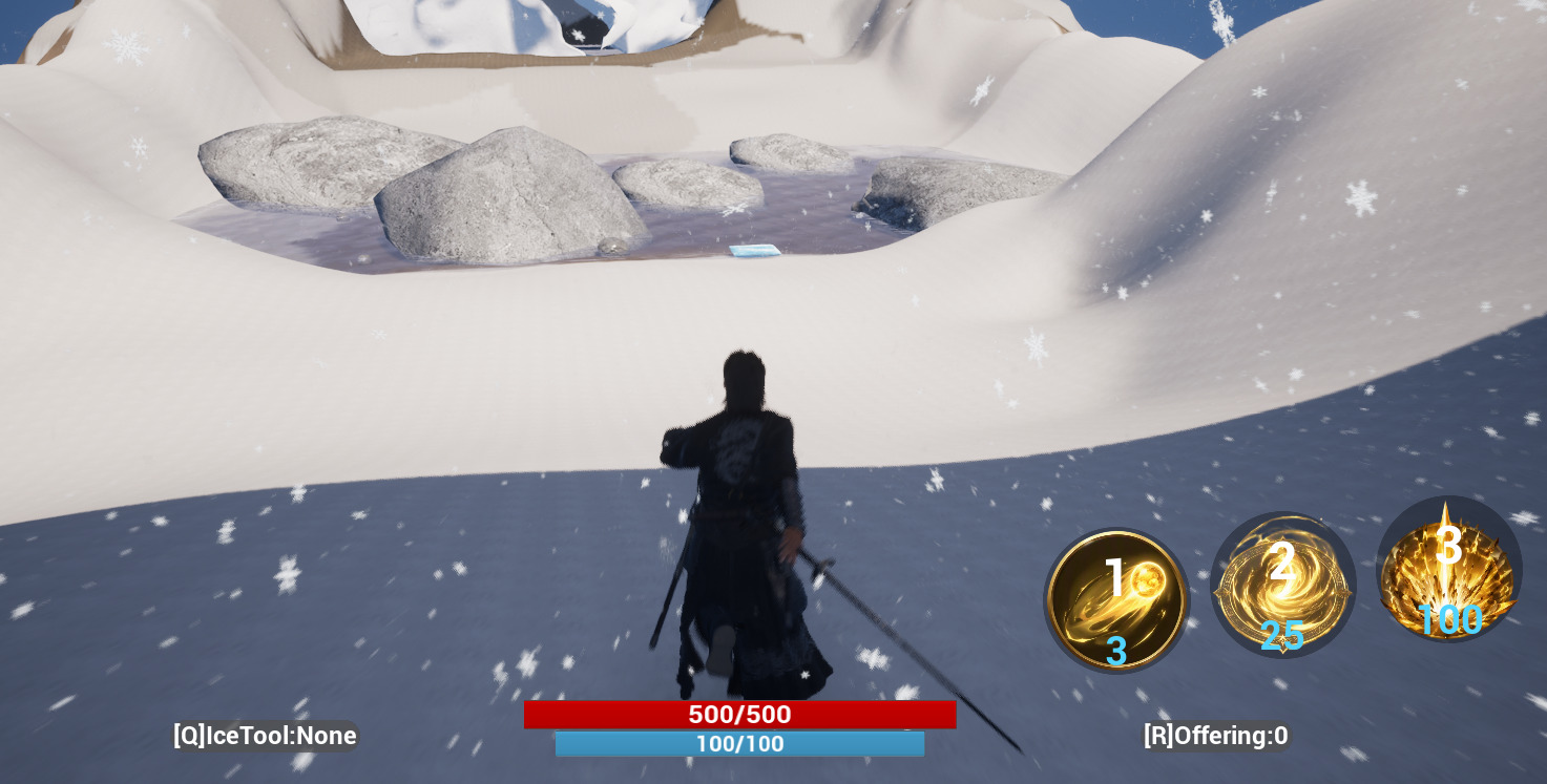 The river and distant cave ahead of the player during the escape