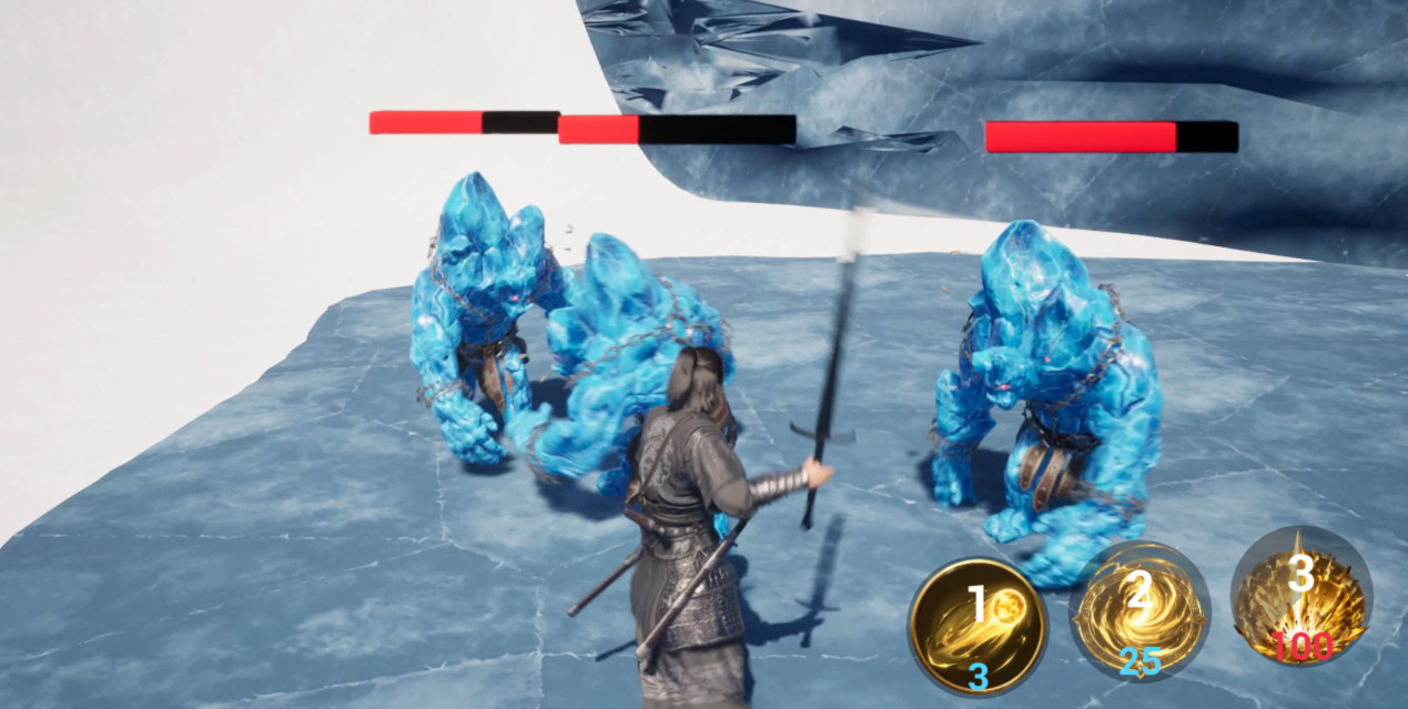 Three trolls inside the revised encounter with its ice wall visible